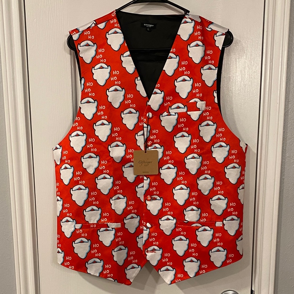 Santa Print Red Holiday Vest